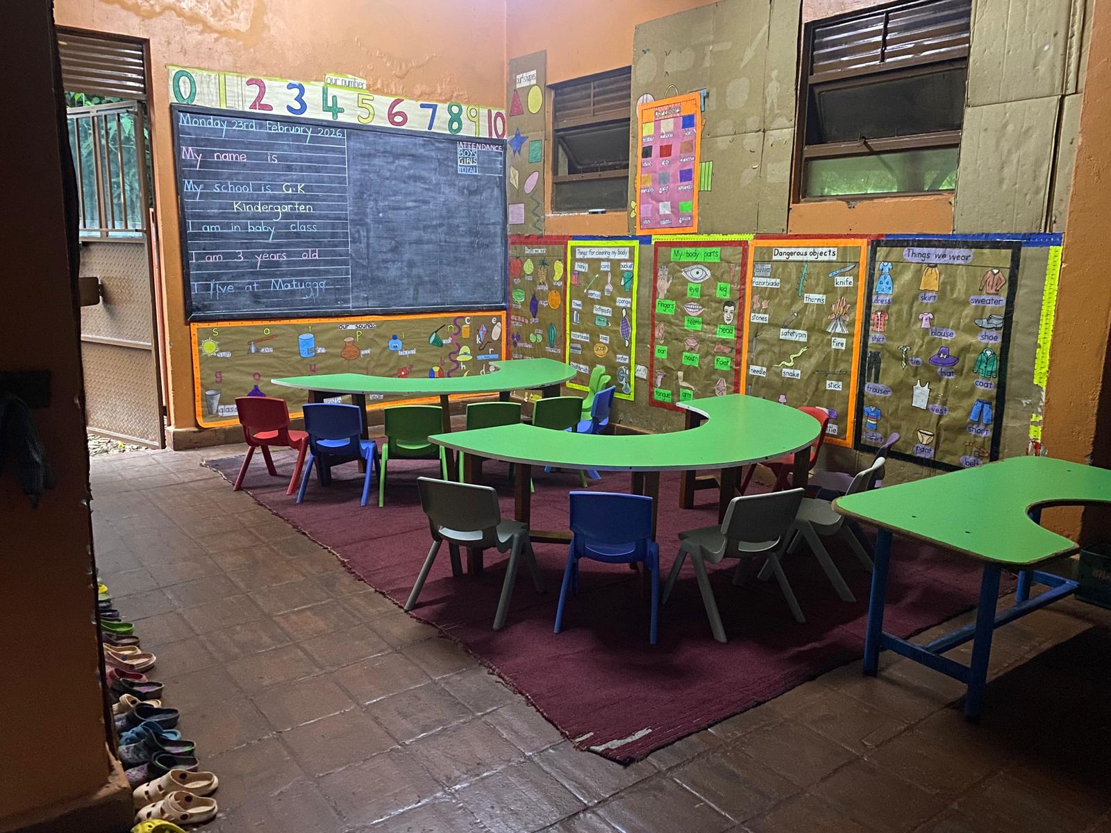 The Baby Class room with green tables